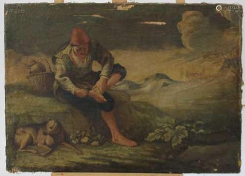 18th century Italian School oil on canvas-seated traveller r...