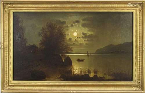 Joseph Wirbicky late 19th century oil on canvas- moonlit riv...