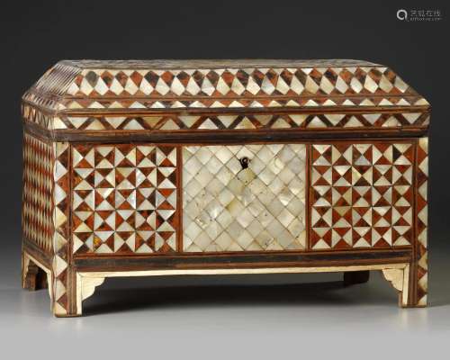 AN OTTOMAN RECTANGULAR MOTHER-OF-PEARL, TORTOISE AND