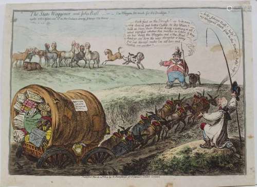 James Gillray (1756-1815) hand coloured etching, The State W...