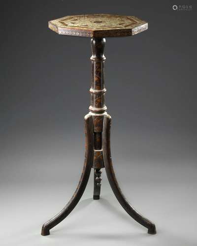 AN OTTOMAN SILVER WIRE-INLAID WOODEN COFFEE TABLE