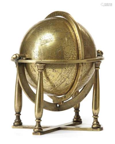 A LARGE INDO-PERSIAN ENGRAVED BRASS CELESTIAL GLOBE