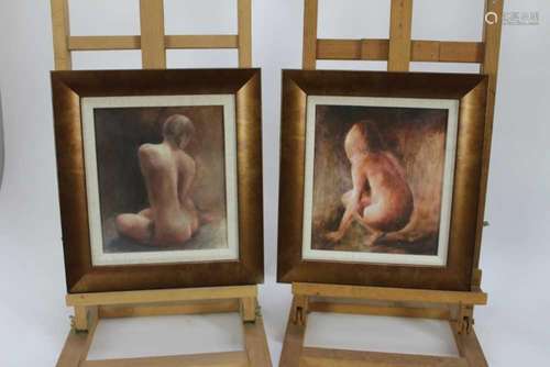 Molly Garnier (Contemporary) pair of oils on board nudes- “S...