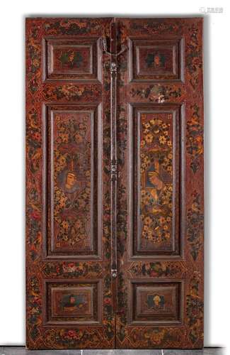 A PAIR OF PERSIAN LACQUERED PANELLED DOORS, QAJAR, 19TH