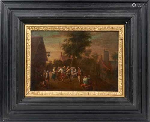 17th century Dutch School, oil on copper panel- Tavern exter...