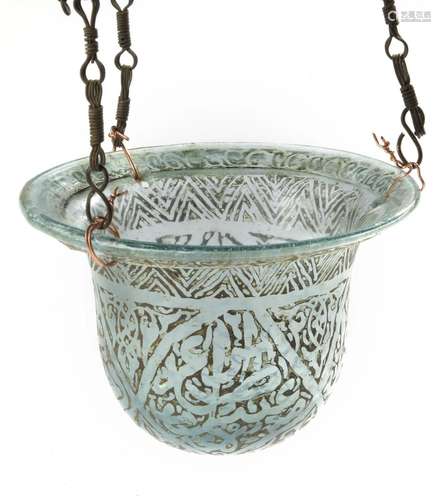 AN OTTOMAN GLASS HANGING LAMP, TURKEY, CIRCA 17TH