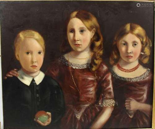 Victorian English School oil on canvas- Portrait of three ch...