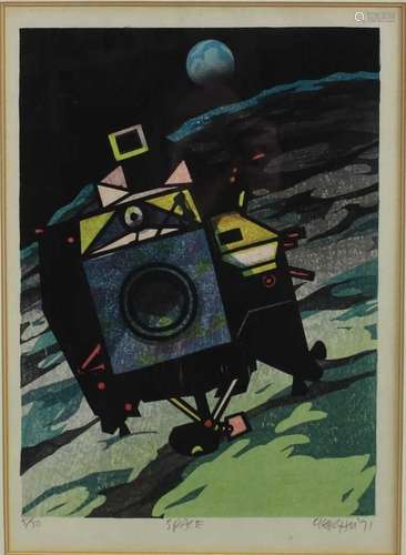 Clifton Karhu (1927- 2007) signed limited edition woodcut in...