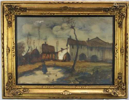 Late 19th century Continental oil on board- farmyard scene