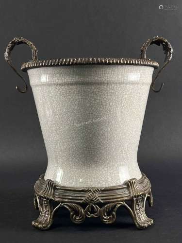 Bronze and Lacquerware Cache Pot Jardiniere