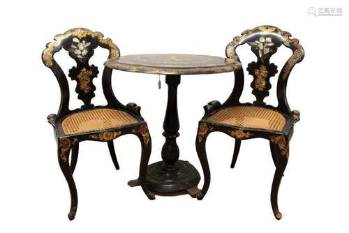 Pair of Victorian papier mâché side chairs together with ano...