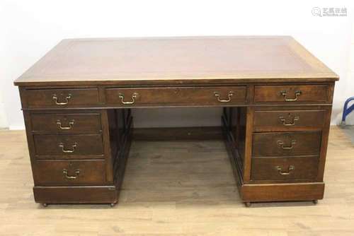 Georgian-style mahogany twin pedestal desk