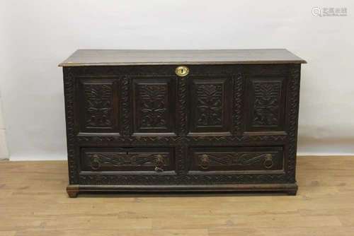 18th century carved oak mule chest