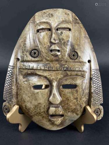 Mayan Aztec Double Face Mask Soapstone Carving