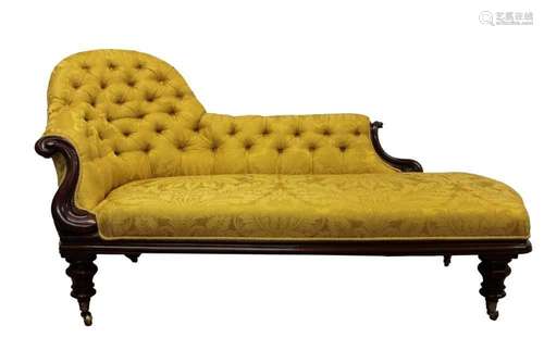 Victorian mahogany chaise longue, with yellow satin foliage ...