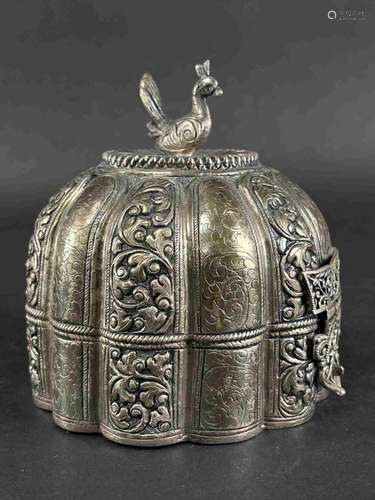 Indian Mughal Chased Silver Lidded Trinket Box