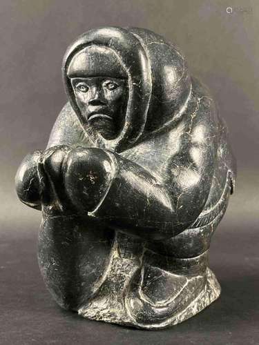 1960s Inuit Carved Stone Hunter Figure, Peter Tuki