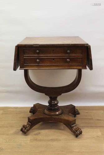 Late Regency mahogany needlework table with hoop support