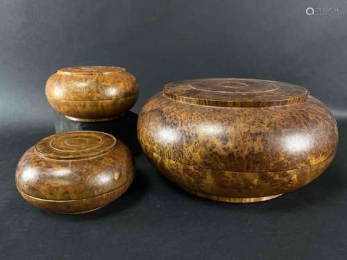 Lot of 3 Bhutan Dhapa Burl Wood Lidded Bowls