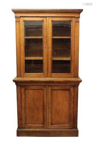 Late Regency light oak two height bookcase