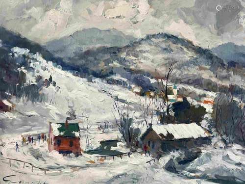 Geza Gordon Marich Oil on Canvas Winter Landscape