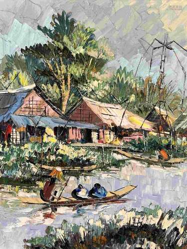 Kitilerk Muhammad Tiki Oil Painting, Thai Village Scene