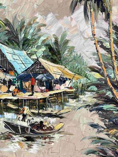 Kitilerk Muhammad Tiki Oil Painting, Thai Village Scene