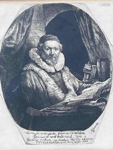 Rembrandt Etching Print Johannes Wtenbogaert