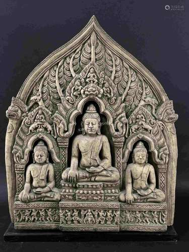 Indian Molded Concrete Relief Of Buddha Figures