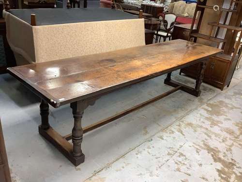 Good 17th century and later oak refectory table, the expansi...