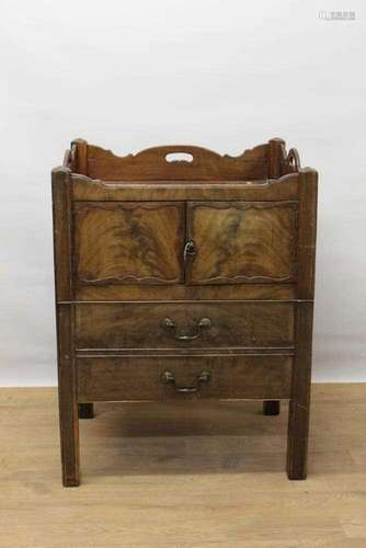 George III mahogany pot cupboard, with undulating gallery an...