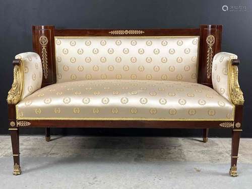 Empire Style Settee Napoleonic Bee Fabric Brass