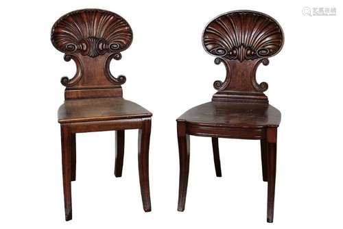 Pair William IV mahogany hall chairs