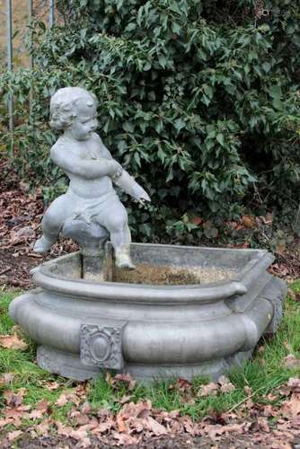 19th century Continental pewter fountain with putto surmount...