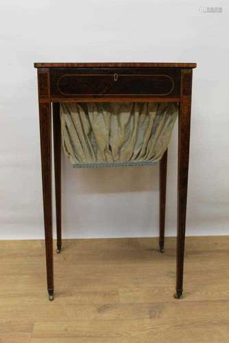 George III rosewood and yew wood work table standing on tape...