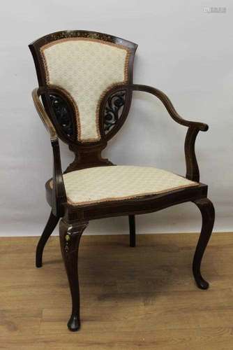 Edwardian inlaid mahogany ladies chair of tub form standing ...