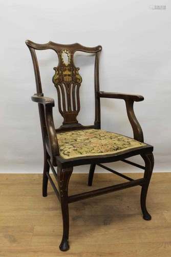 Edwardian inlaid mahogany salon armchair