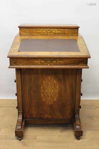 Victorian walnut Davenport with inlaid decoration