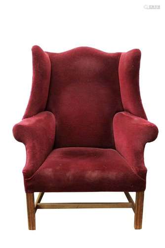 George III style wing armchair, upholstered in red velvet, r...