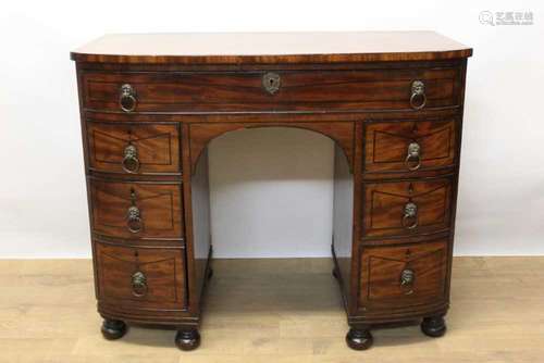 Regency mahogany and ebony line inlaid kneehole desk