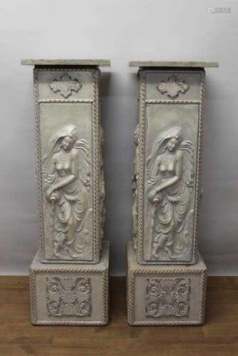 Pair of decorative painted carved wooden columns