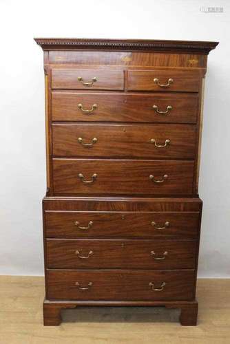 19th century mahogany chest on chest with moulded dentil cor...