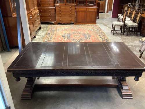 Large Jacobean style oak draw leaf table