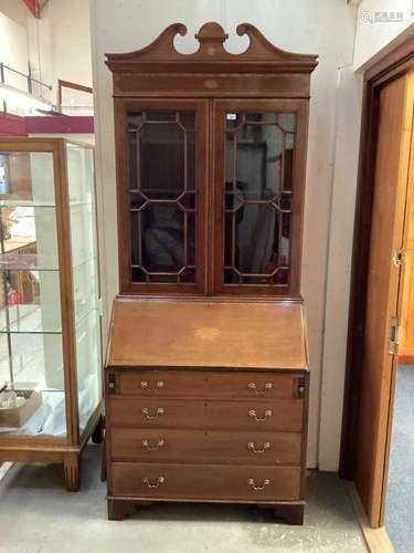 Edwardian mahogany and inlaid bureau bookcase