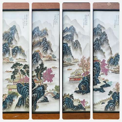 A Set of Four Framed Porcelain Plaques