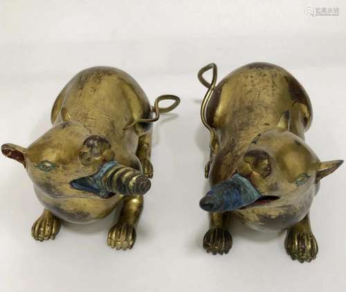 A Pair of Gilt Bronze Rat Figurines