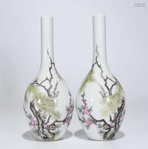 A Pair of Fencai Porcelain Vases