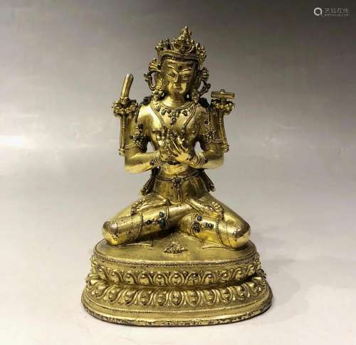 A Gilt Bronze Manjushri Statue