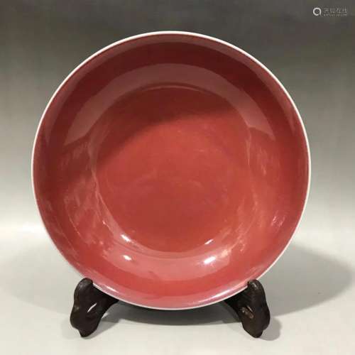 CHINESE RED GLAZED PLATE,XIANFENG MARK