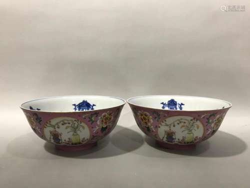 PAIR OF CHINESE B&W FAMILLE ROSE BOWLS,DAOGUANG MARK